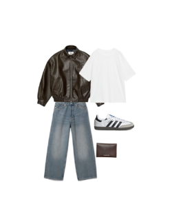 MS011 - Áo khoác da & Quần jeans ống rộng wash sáng