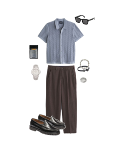 MS002 - Áo Polo dệt kim & Quần tây sọc mảnh